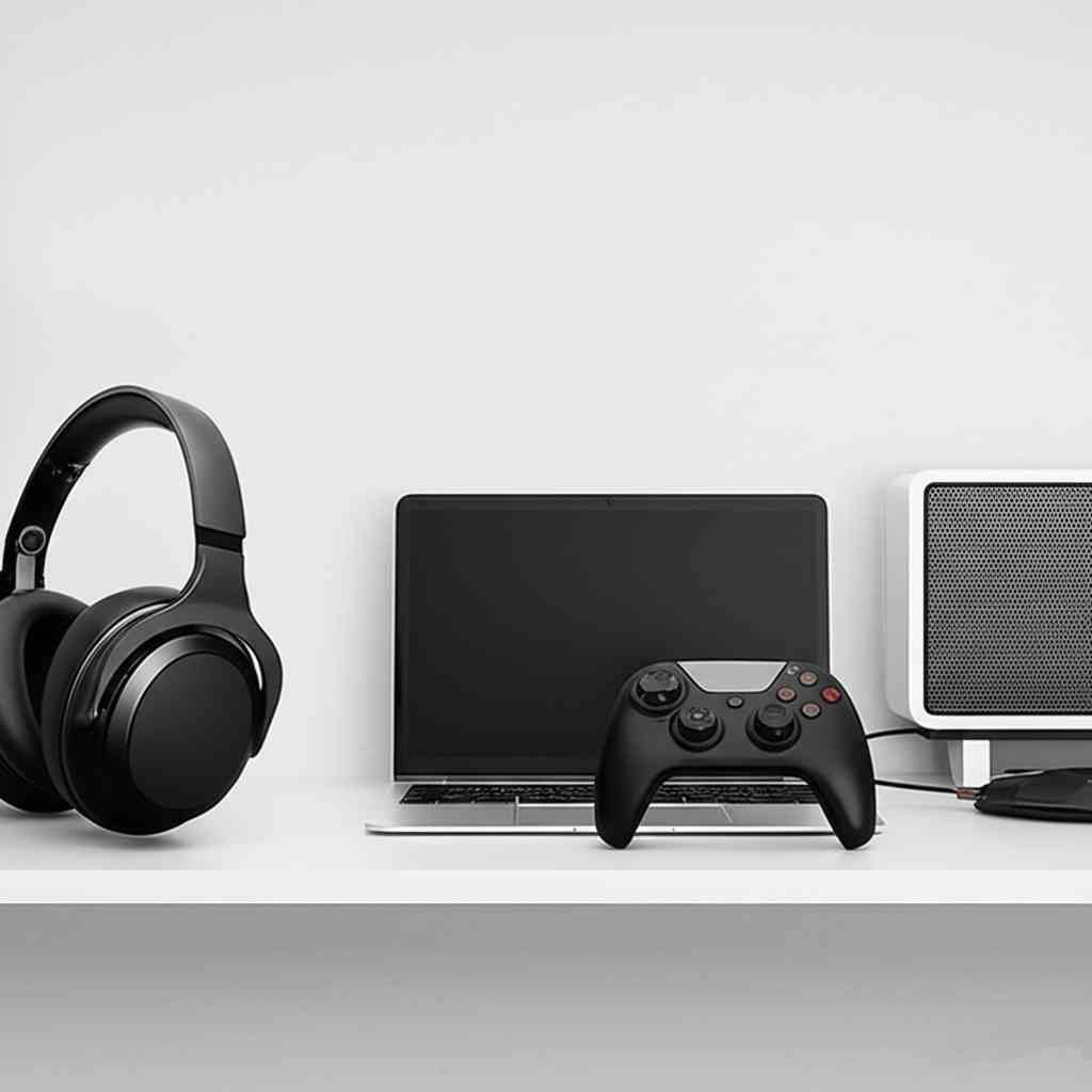 About Us desk showcasing a variety of gadgets