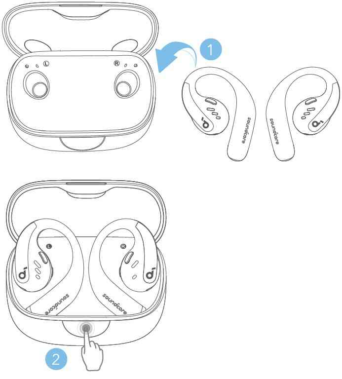 Minimalist illustration of wireless earbuds in an open charging case