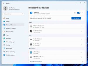 Windows Settings Bluetooth screen