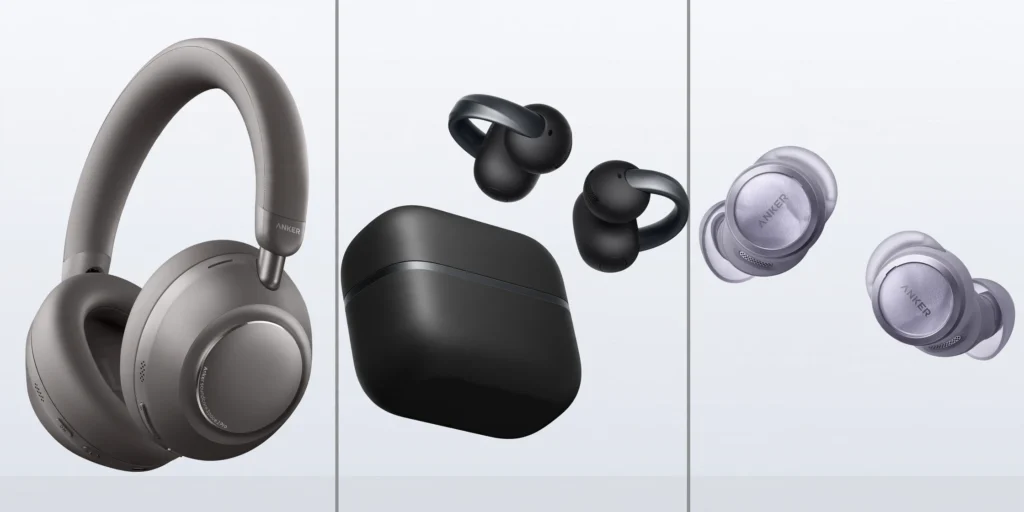 Soundcore launches Space 2 Pro, AeroClip 2, and Liberty Buds 2: What the New Thus AI Audio Lineup Means for Buyers Soundcore-style over-ear headphones, open-ear clip earbuds, and true-wireless earbuds representing the rise of AI audio features.