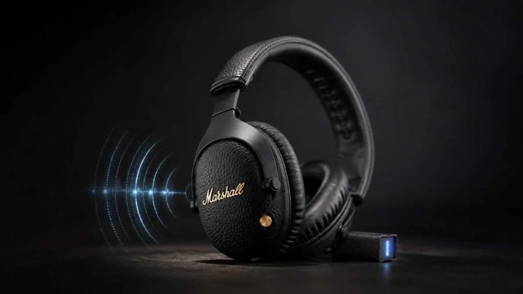 Marshall Milton A.N.C. Headphones: Why This $229 Launch Matters for Everyday Listeners Marshall Milton A.N.C. headphones on a desk beside a phone showing Bluetooth settings