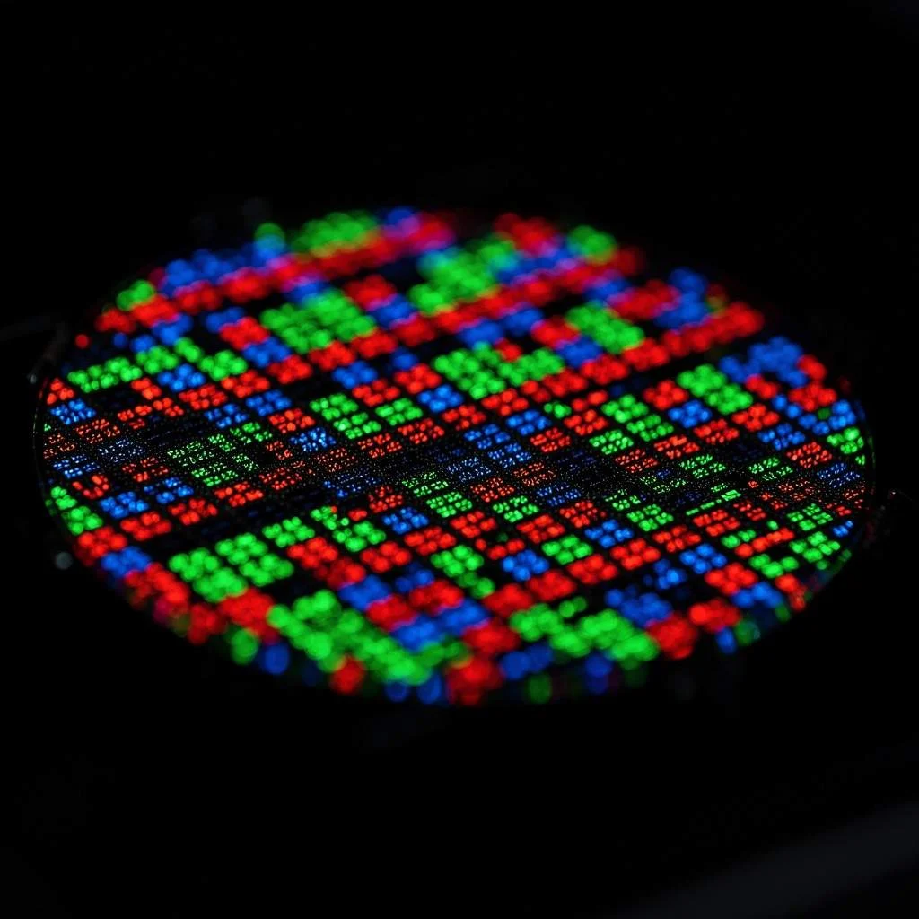 Macro shot of OLED screen pixels illuminated in vivid colors demonstrating self-emissive display technology
