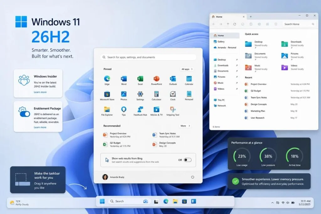 Windows 11 26H2 is Now Rolling Out: What Laptop Owners Need to Know Before Updating Windows 11 26H2 update displayed on a modern laptop